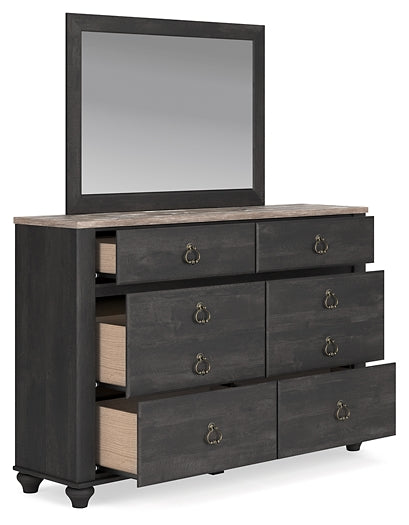 Nanforth King Panel Bed with Mirrored Dresser and Chest